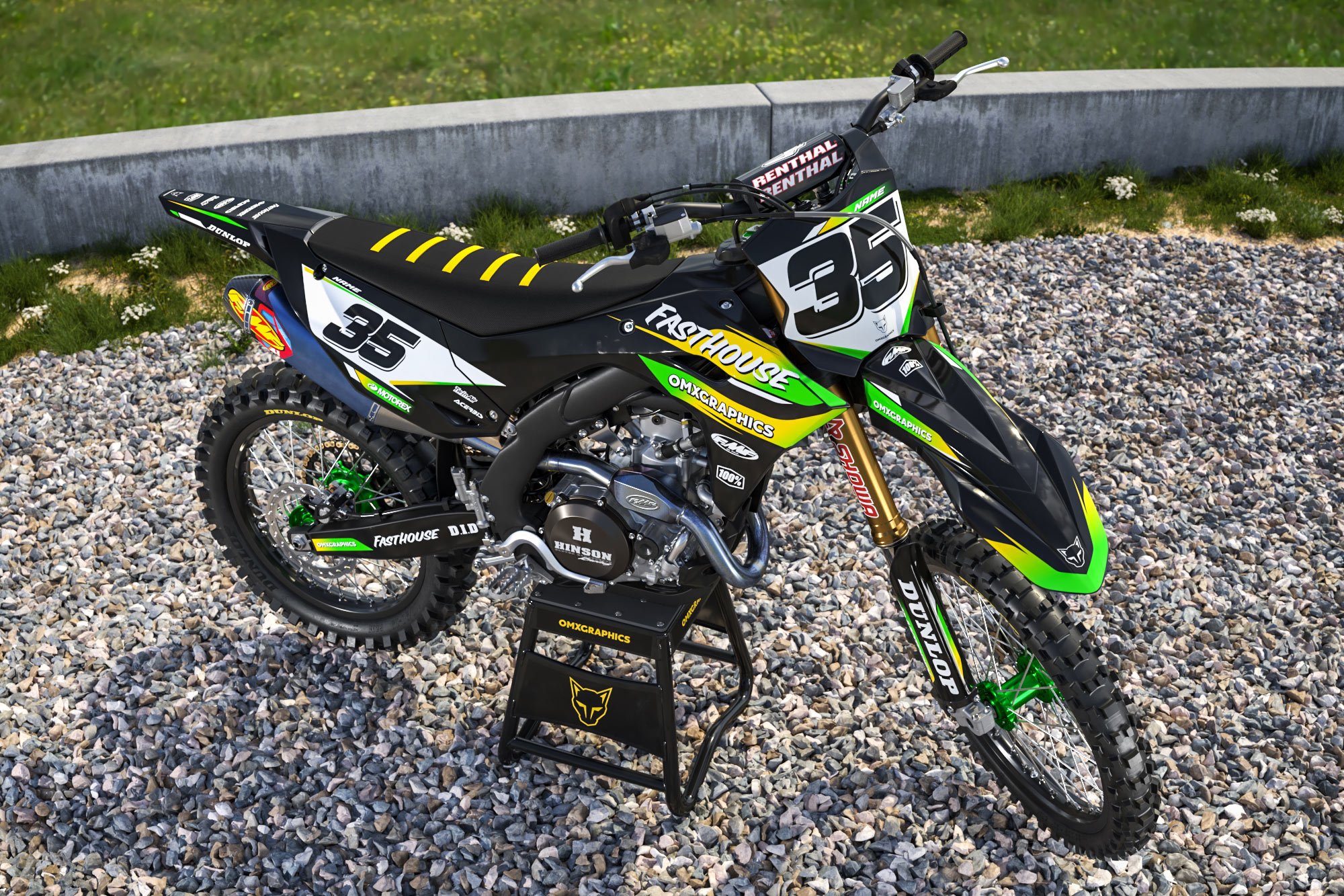 MX Graphics Kit for Kawasaki Dirt Bike Dagger Image MX Graphics Kit for Kawasaki Dirt Bike Dagger Image