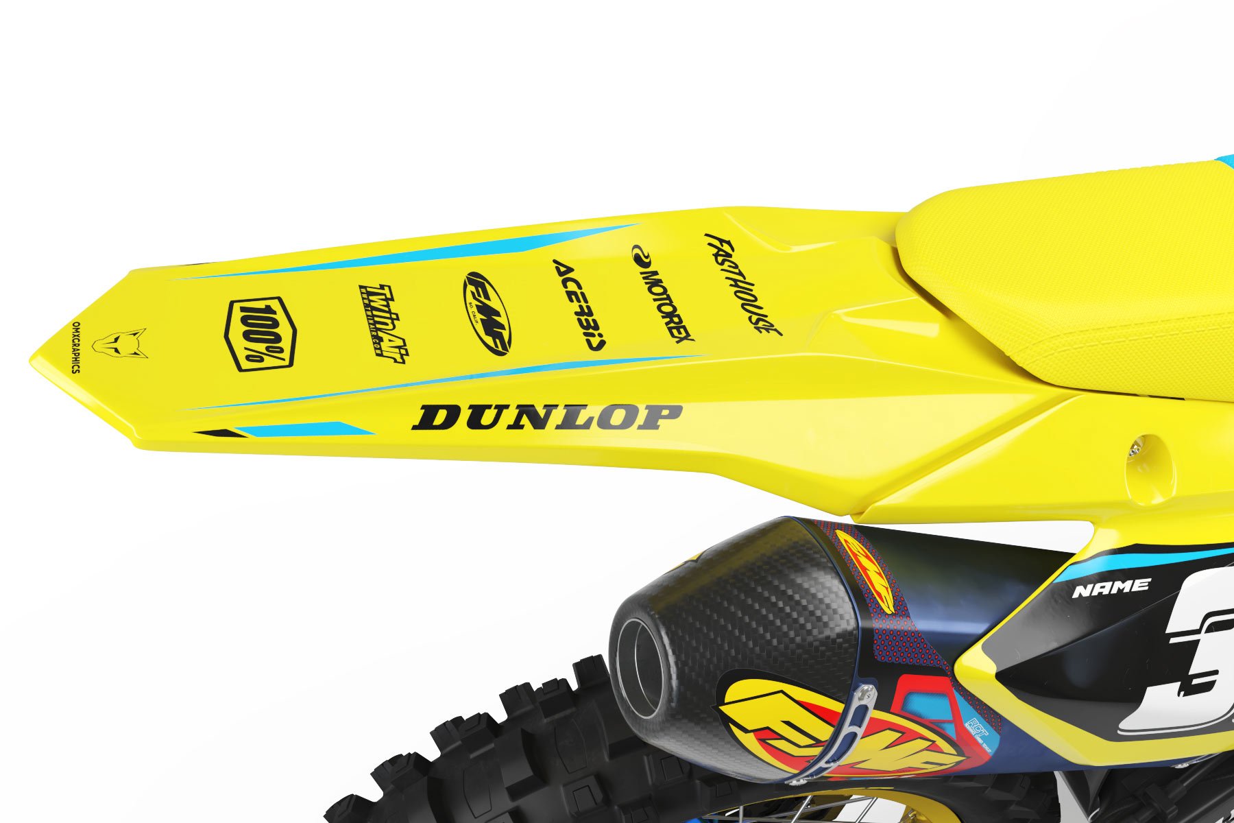 MX Graphics Kit for Suzuki Dirt Bike Dagger Yellow Back MX Graphics Kit for Suzuki Dirt Bike Dagger Yellow Back