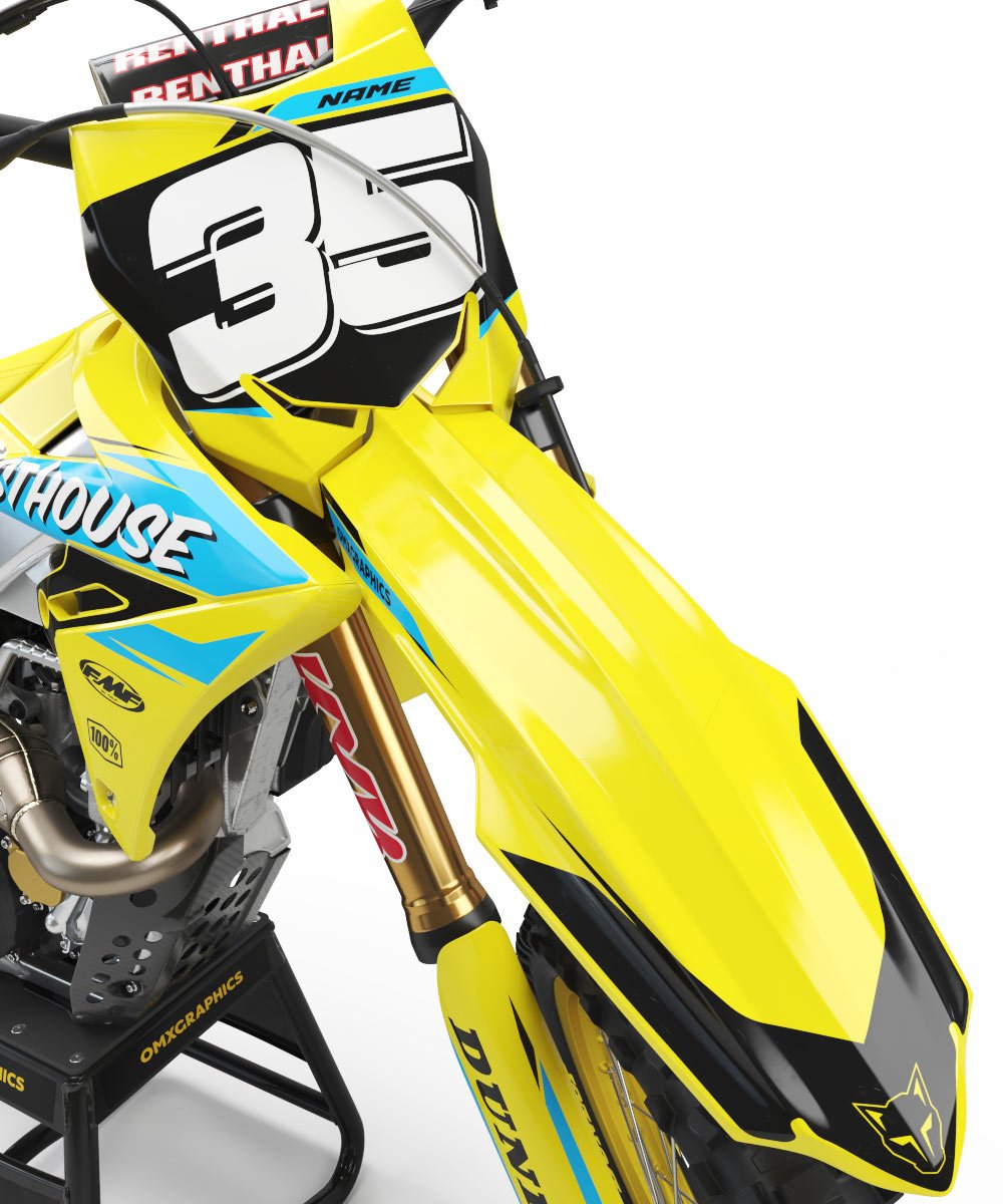 MX Graphics Kit for Suzuki Dirt Bike Dagger Yellow Front MX Graphics Kit for Suzuki Dirt Bike Dagger Yellow Front