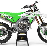 Kawasaki Mx Graphics Kit Payback Installed on Kawasaki Dirt Bike