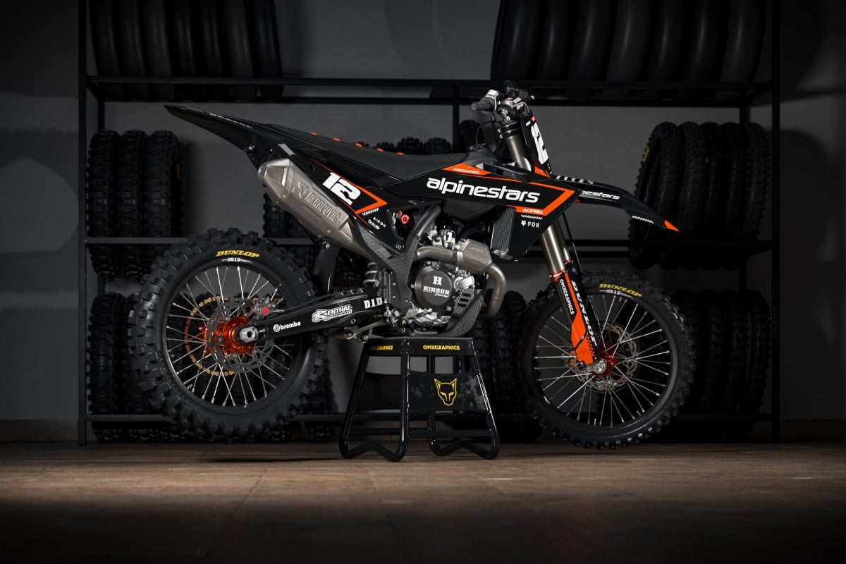 KTM Dirt Bike Graphics Kit Installed on KTM Mx Bike Payback Promo
