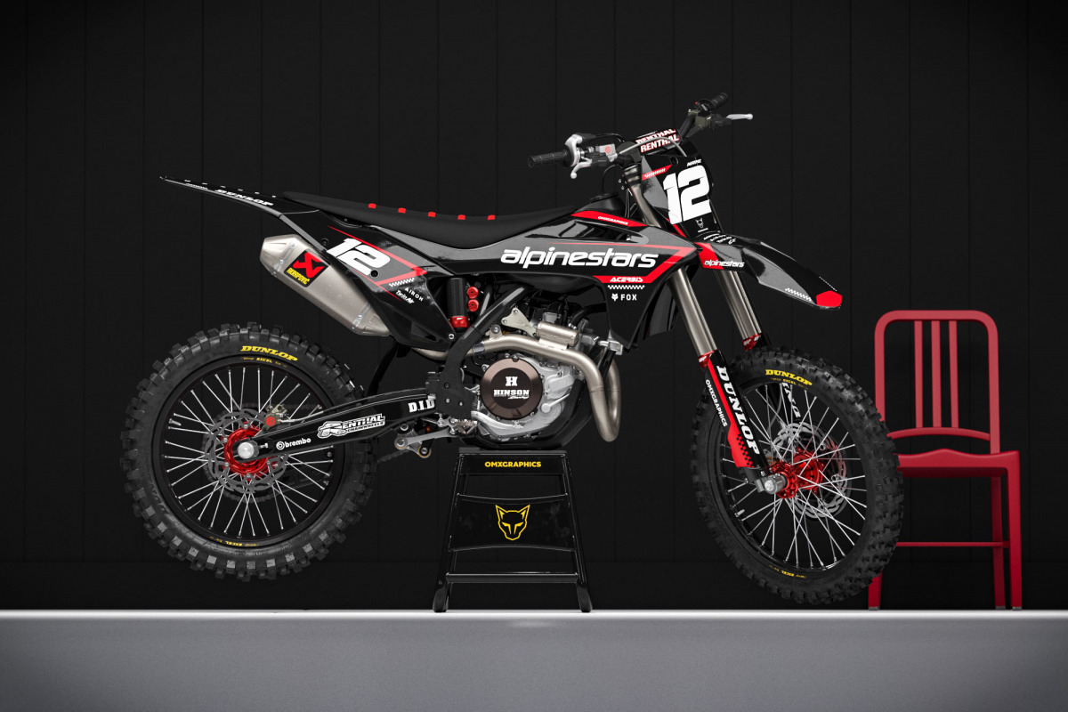 GasGas Mx Graphics Kit Payback Installed on GasGas dirt bike promo image