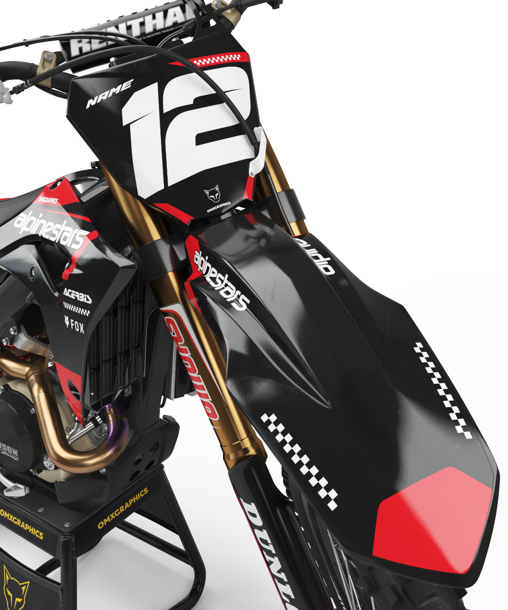 Graphics Kit for Honda - Payback - Black 1 Black Honda Mx Graphics Kit Installed on a Honda Dirt Bike Payback 1