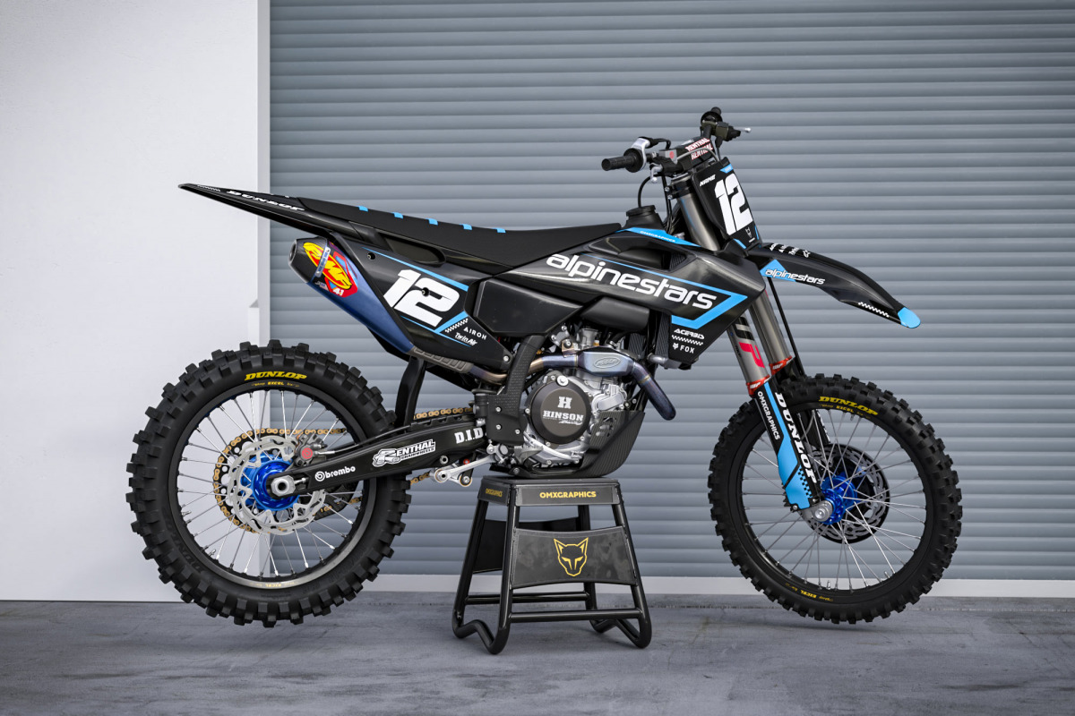 Black Husqvarna Mx Graphics Kit Payback Installed on Husqvarna Dirt Bike Promo Image