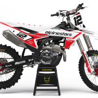 KTM Mx Graphics Kit Installed on KTM Dirt Bike Payback White