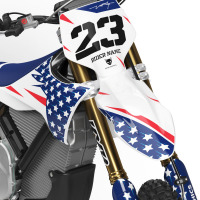 USA Themed Stark Varg Mx Graphics Kit Installed on Stark Varg Dirt Bike 1