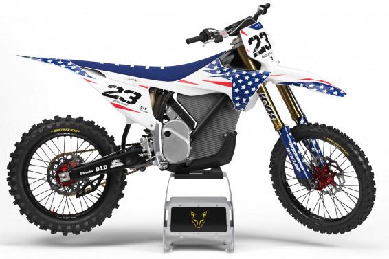 USA Themed Stark Varg Mx Graphics Kit Installed on Stark Varg Dirt Bike