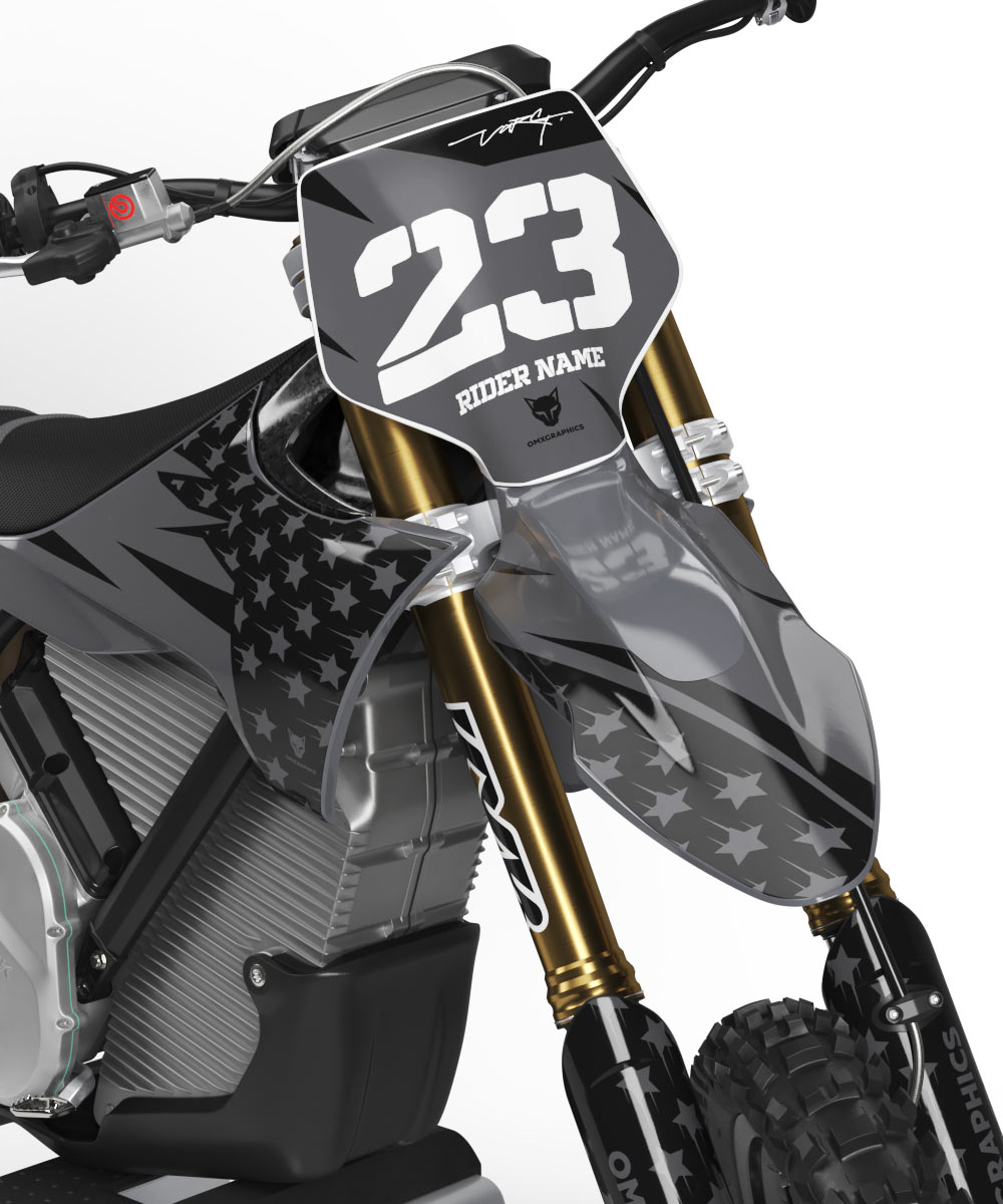 Graphics Kit for Stark Varg Dirt Bike Nation Dark 1 Dark MX Graphics Kit for Stark Varg Installed on Stark Varg Dirt Bike 1