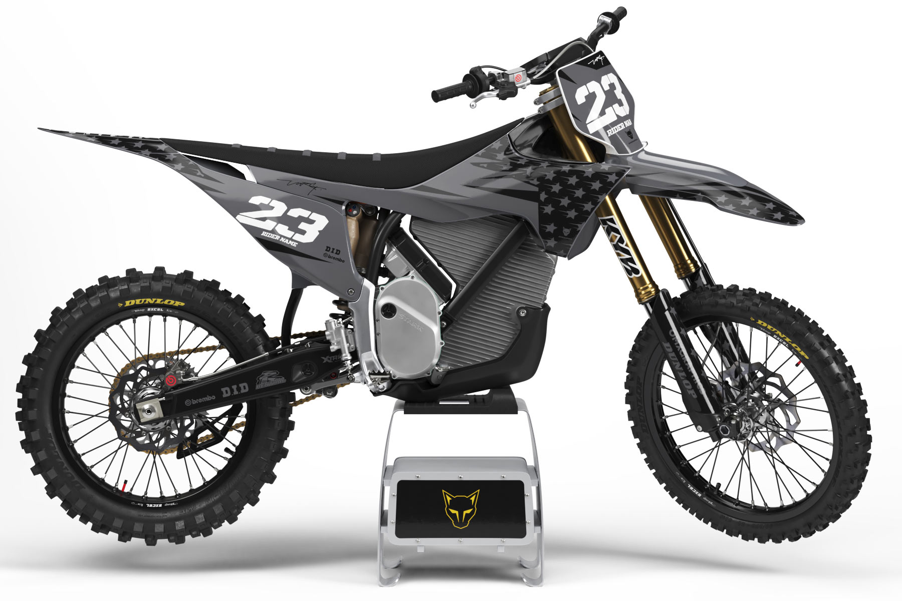 Graphics Kit for Stark Varg Dirt Bike Nation Dark Dark MX Graphics Kit for Stark Varg Installed on Stark Varg Dirt Bike