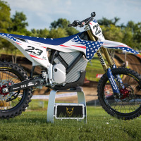 USA Themed Stark Varg Mx Graphics Kit Installed on Stark Varg Dirt Bike Promo