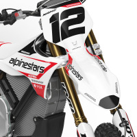 Stark Varg Payback Graphics Kit in Red and White Installed on Stark Varg Bike 1