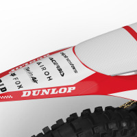 Stark Varg Payback Graphics Kit in Red and White Installed on Stark Varg Bike 2