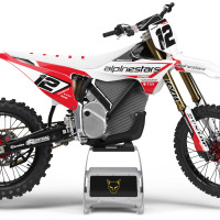 Stark Varg Payback Graphics Kit in Red and White Installed on Stark Varg Bike