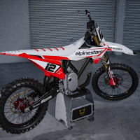 Stark Varg Payback Graphics Kit in Red and White Installed on Stark Varg Bike Promo