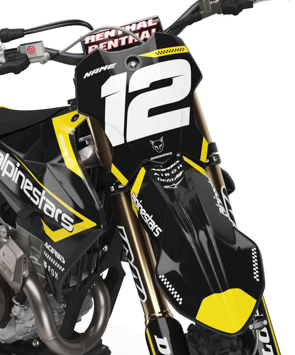 Graphics Kit for Triumph - Payback 1 Triumph Mx Graphics Kit Installed on a Triumph Dirt Bike Payback 1