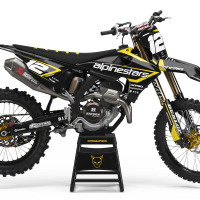 Triumph Mx Graphics Kit Installed on a Triumph Dirt Bike Payback