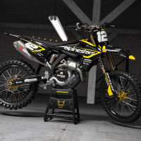 Triumph Mx Graphics Kit Installed on a Triumph Dirt Bike Payback Promo