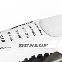 Triumph Dirt Bike Graphics Kit Installed on Triumph MX Bike Payback White 2