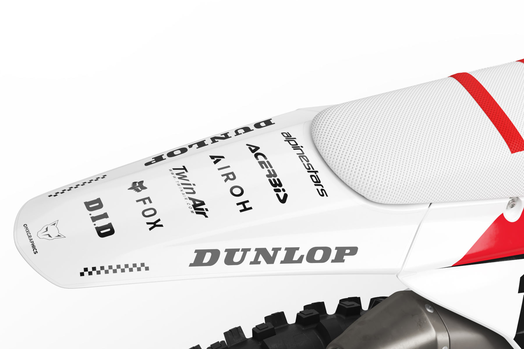 Graphics Kit for Triumph - Payback - White 2 Triumph Dirt Bike Graphics Kit Installed on Triumph MX Bike Payback White 2