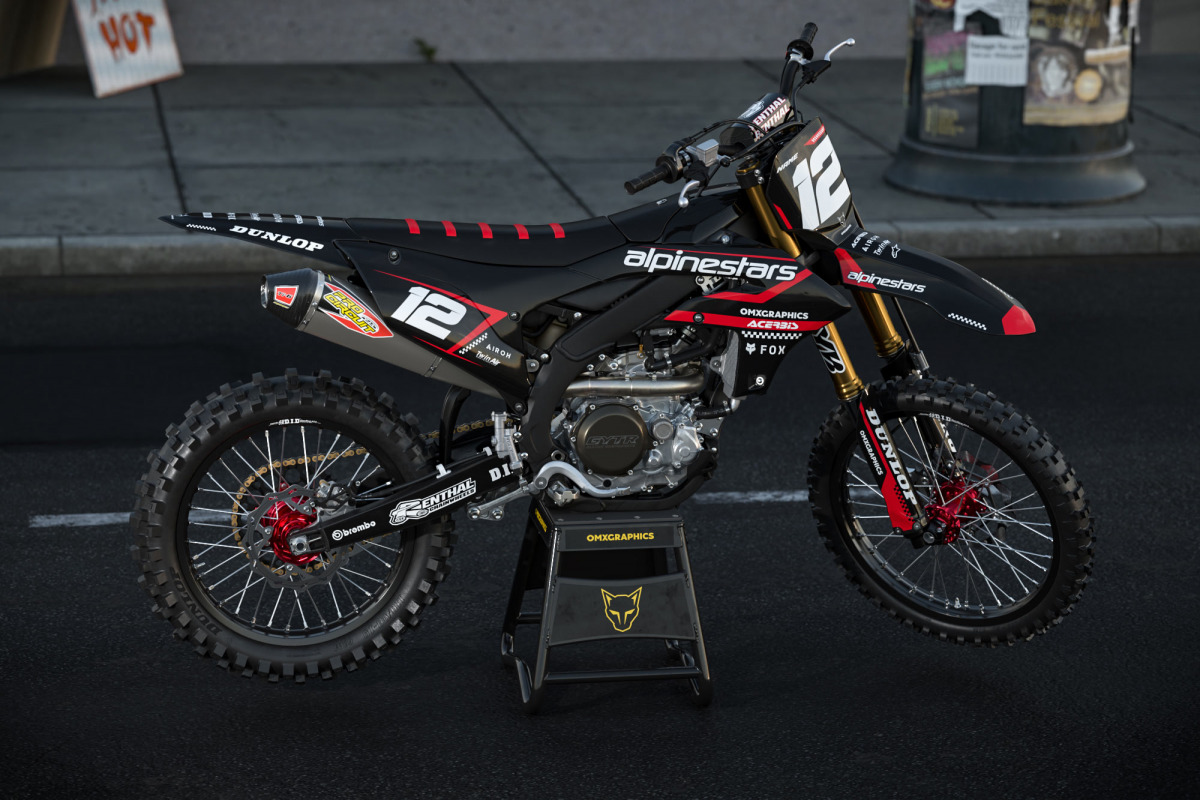 Yamaha Graphics Kit Installed on Yamaha Dirt Bike Payback Black Promo