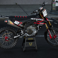 Yamaha Graphics Kit Installed on Yamaha Dirt Bike Payback Black Promo