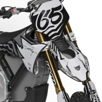 Dirt Bike Graphics Kit Installed on a Stark Varg Mx Bike Front Plate