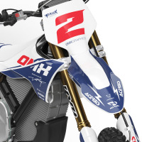 White Stark Varg Graphics Kit Corsa Installed on a Stark Varg Dirt Bike 1