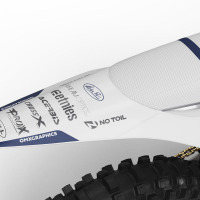 White Stark Varg Graphics Kit Corsa Installed on a Stark Varg Dirt Bike 2