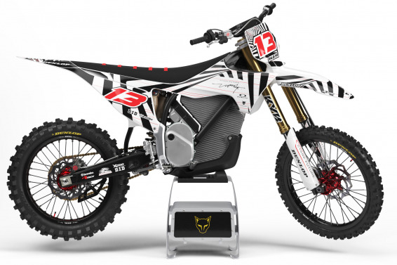 White Graphics Kit Installed on a Stark Varg Dirt Bike Blaze