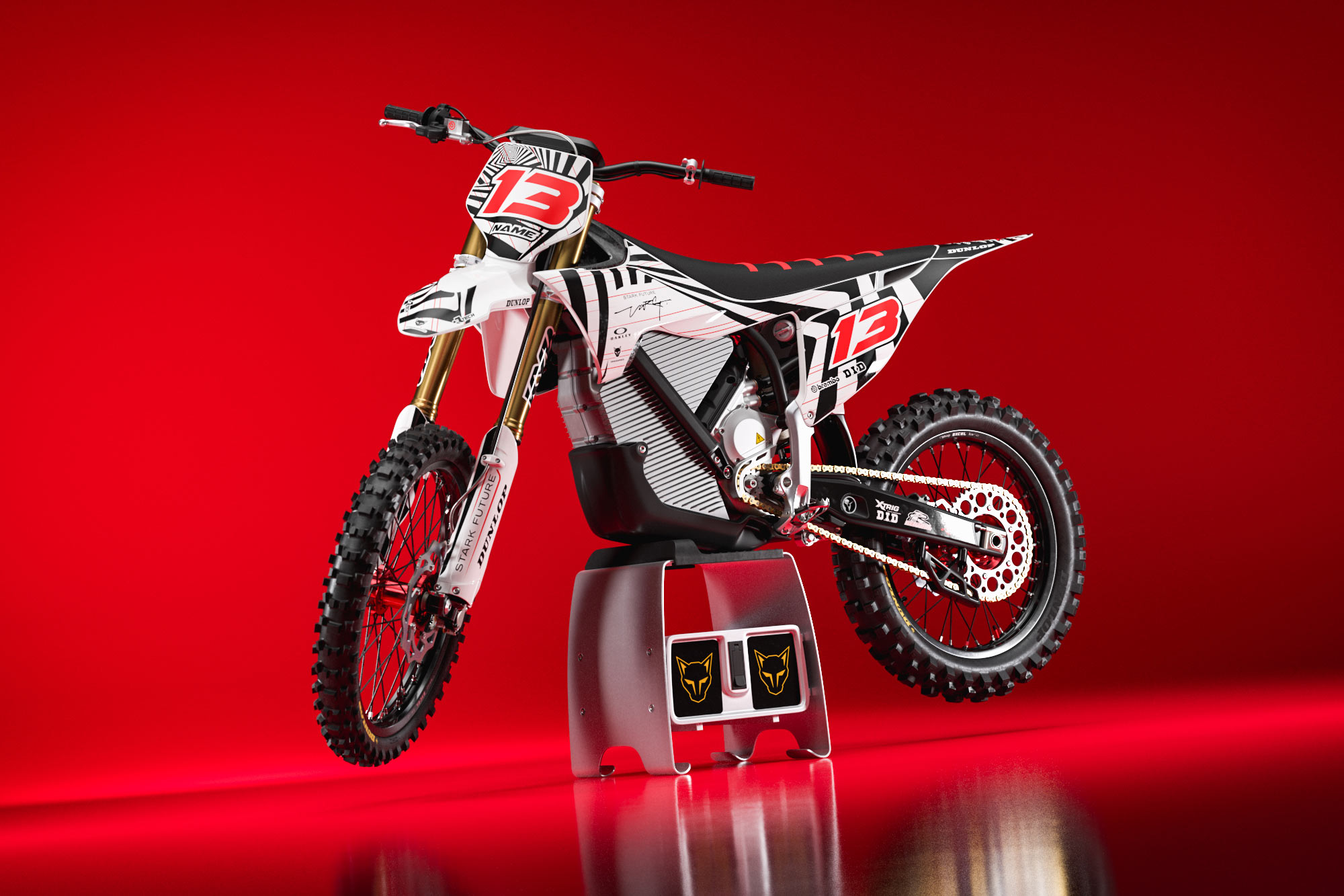 Mx Graphics Kit For Stark Varg Dirt BIke Blaze White Promo White Graphics Kit Installed on a Stark Varg Dirt Bike Blaze Promo