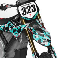 Camo Mx Graphics Kit on a Stark Varg Dirt Bike Front