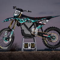 Camo Mx Graphics Kit on a Stark Varg Dirt Bike Promo