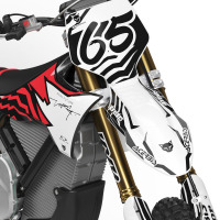 Stark Varg Mx Graphics Kit Ghost Red Installed on a Stark Varg Dirt Bike 2