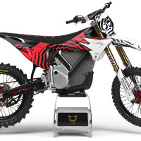 Stark Varg Mx Graphics Kit Ghost Red Installed on a Stark Varg Dirt Bike