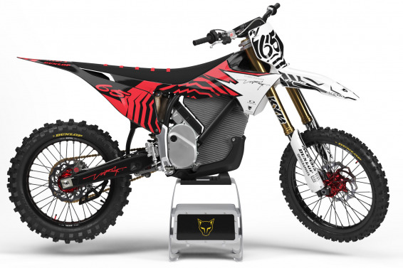 Stark Varg Mx Graphics Kit Ghost Red Installed on a Stark Varg Dirt Bike