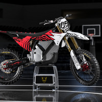 Stark Varg Mx Graphics Kit Ghost Red Installed on a Stark Varg Dirt Bike Promo