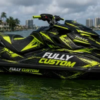 Fully custom jet ski graphics kit installed on a jet ski