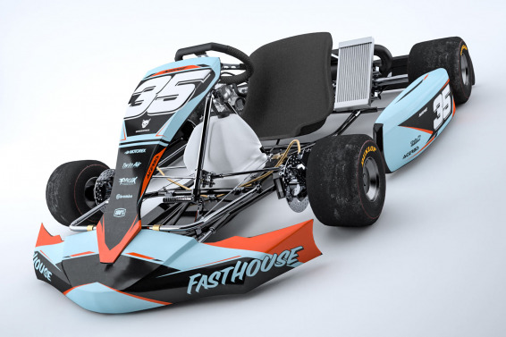 Blue Go Kart Graphics Kit Dagger Installed on a Karting Livery