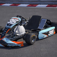 Blue Go Kart Graphics Kit Dagger Installed on a Karting Livery Promo