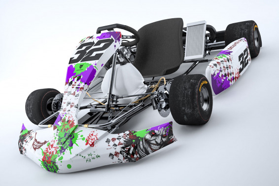 White Go Kart Graphics Kit Installed on a Karting Joker