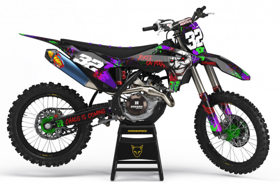 GasGas Mx Graphics Kit Joker Installed on a GasGas Dirt Bike