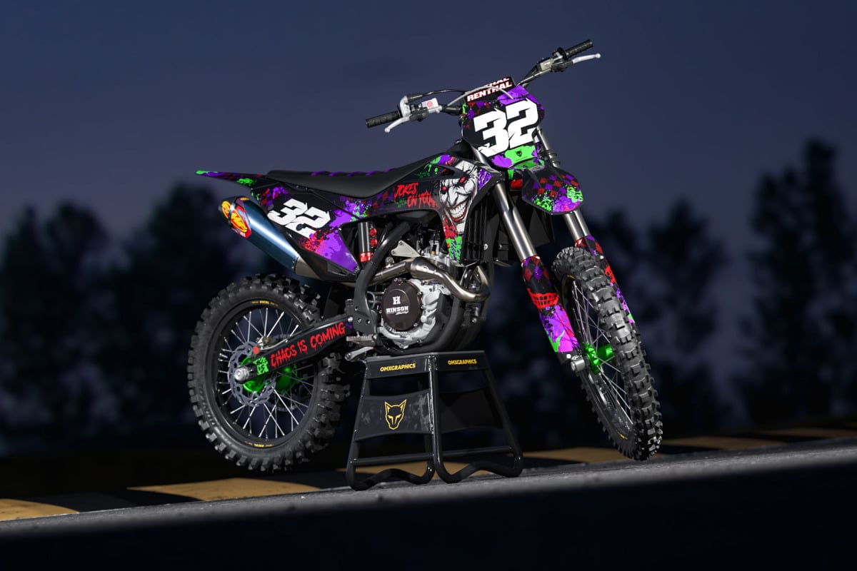 GasGas Mx Graphics Kit Joker Installed on a GasGas Dirt Bike Promo