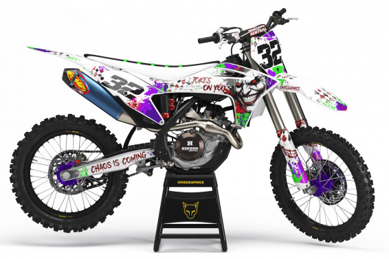 GasGas Mx Graphics Kit Joker White Installed on a GasGas Dirt Bike