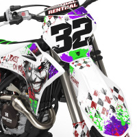 GasGas Mx Graphics Kit Joker White Installed on a GasGas Dirt Bike Front