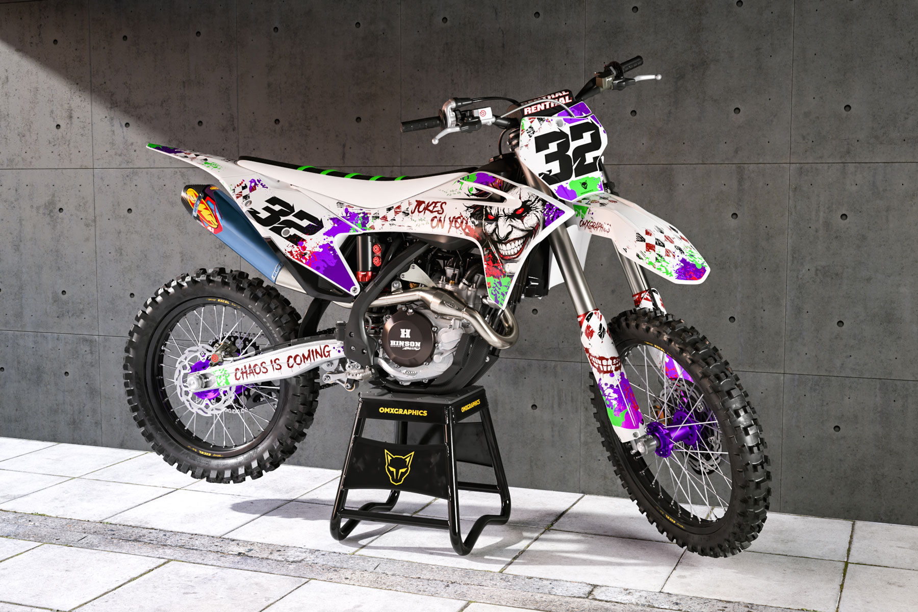 Mx Graphics for GasGas Dirt Bike Joker White Promo GasGas Mx Graphics Kit Joker White Installed on a GasGas Dirt Bike Promo