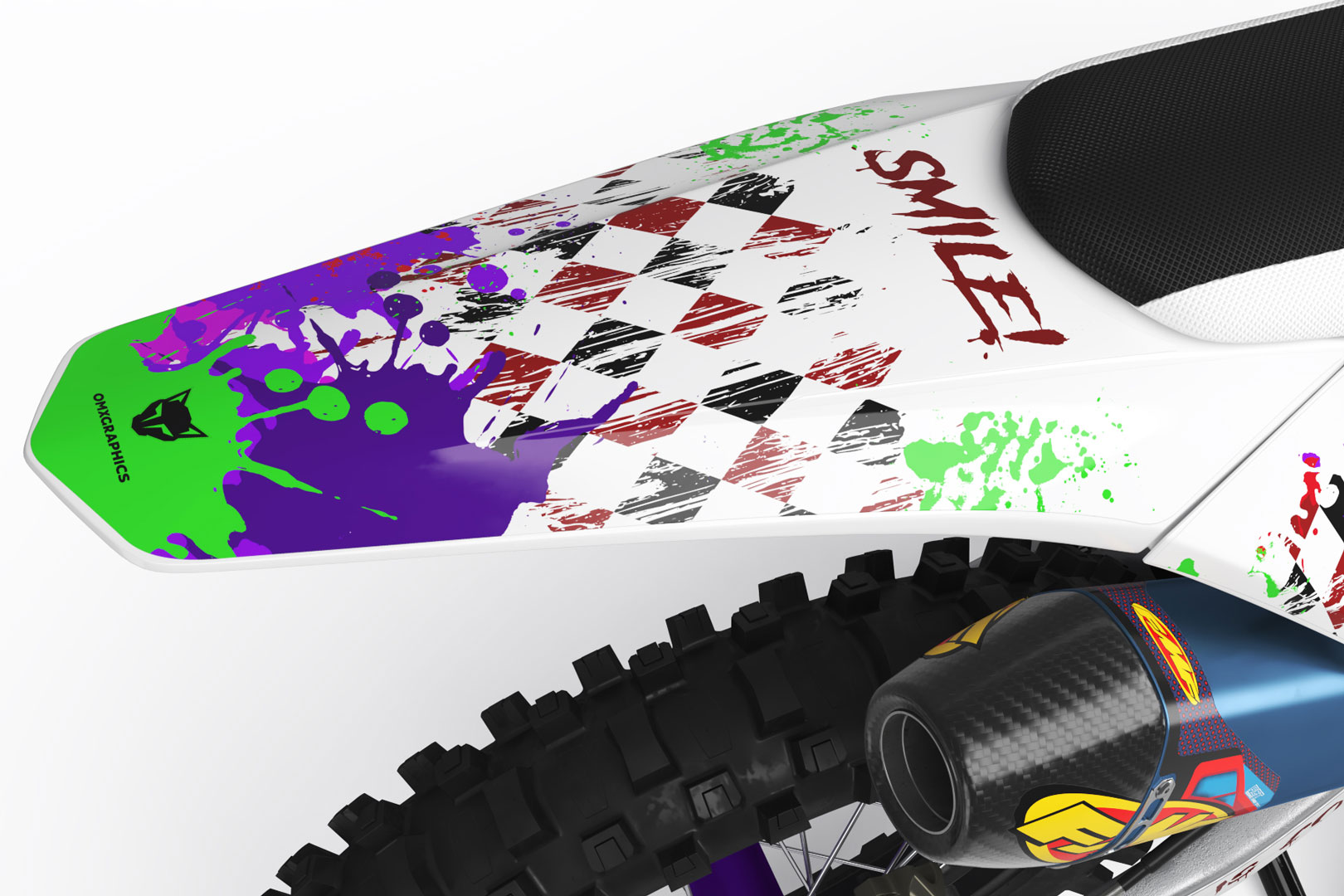 Mx Graphics for GasGas Dirt Bike Joker White Rear Fender GasGas Mx Graphics Kit Joker White Installed on a GasGas Dirt Bike Tail