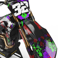 Black Honda Mx Graphics Kit Joker Installed on a Honda Dirt Bike Front