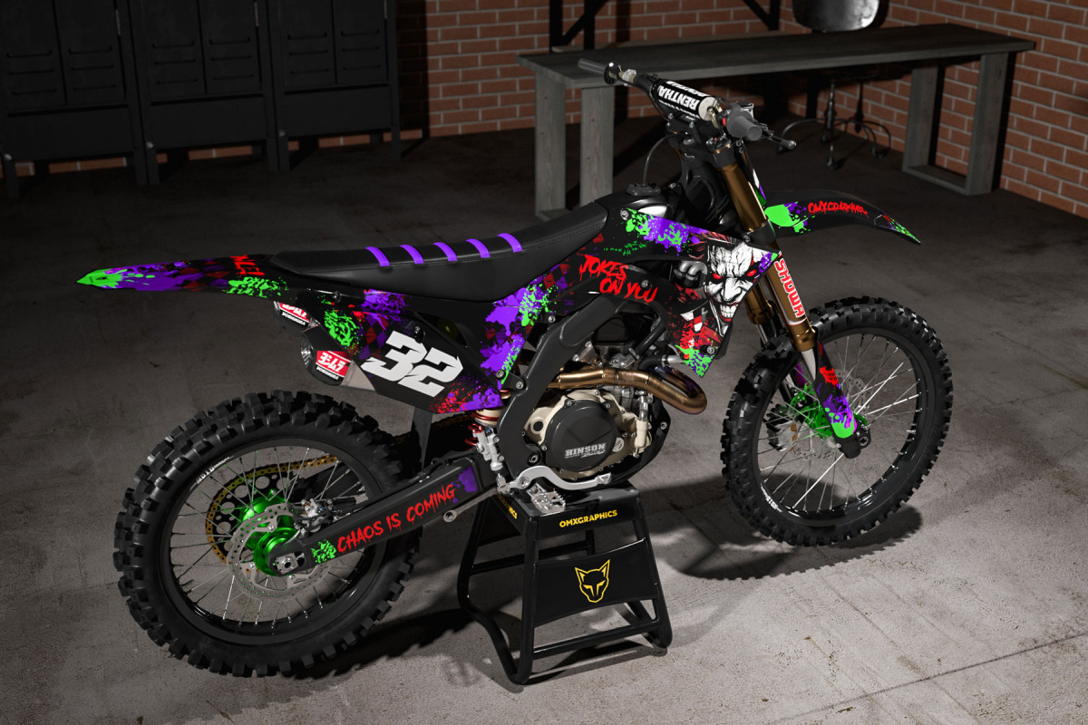 Black Honda Mx Graphics Kit Joker Installed on a Honda Dirt Bike Promo
