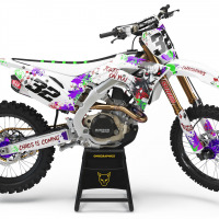 White Honda Mx Graphics Kit Joker Installed on a Honda Dirt Bike