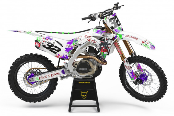 White Honda Mx Graphics Kit Joker Installed on a Honda Dirt Bike